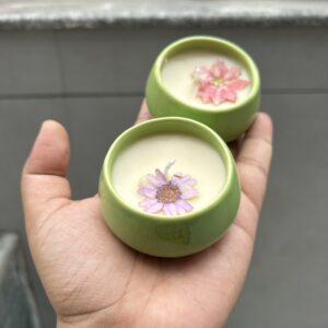 Small Ceramic Dish Candles – Handcrafted Floral Wax Candles